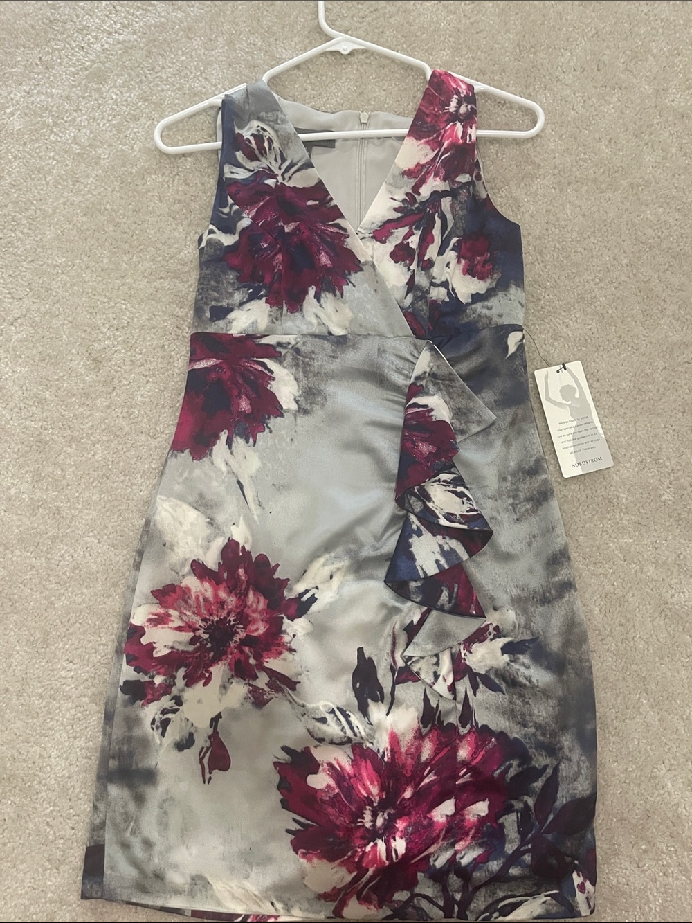 Donna Ricco Gray Dress with Magenta Floral Print
